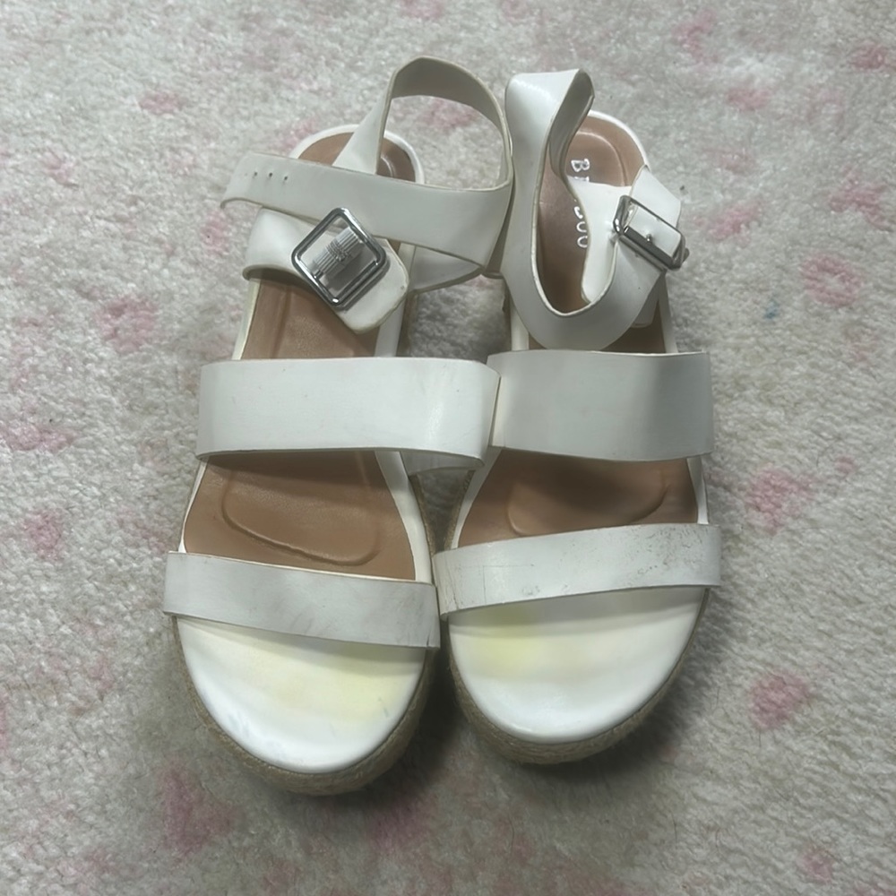 White faux leather platform espadrilles